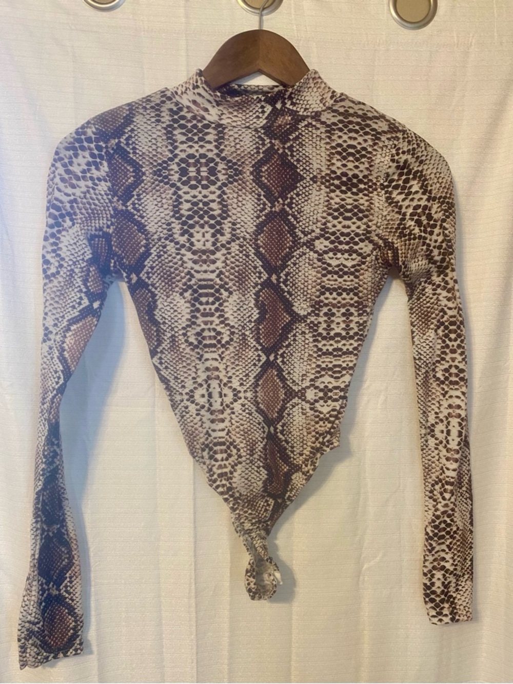 Nasty Gal Brown & Cream Snakeskin Long Sleeve Bodysuit